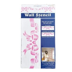 Plaid Wall Stencil with Pink Ribbon Design New Old Stock